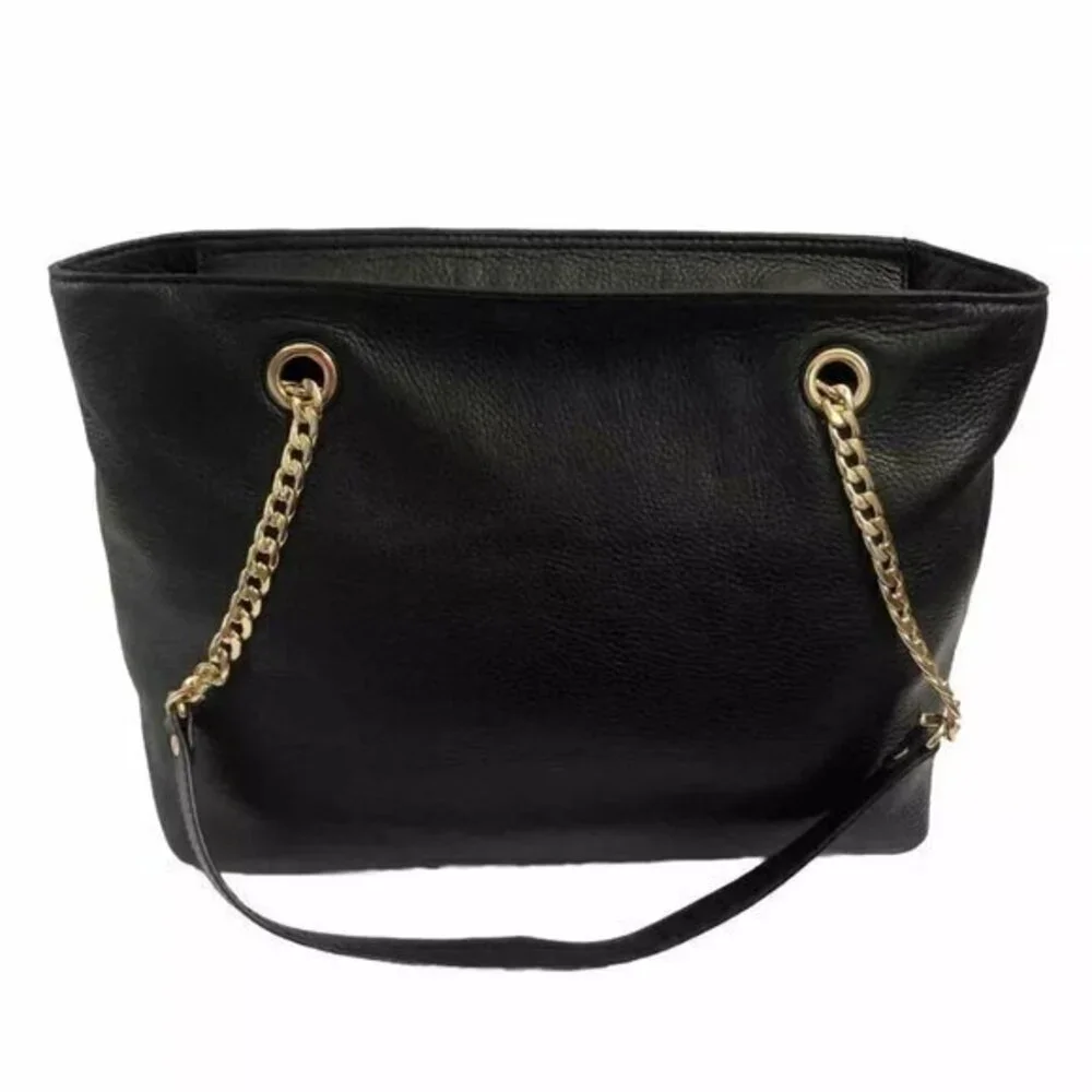 Michael Kors Handbag Leather Shoulderbag Black Purse Satchel With Gold Chain